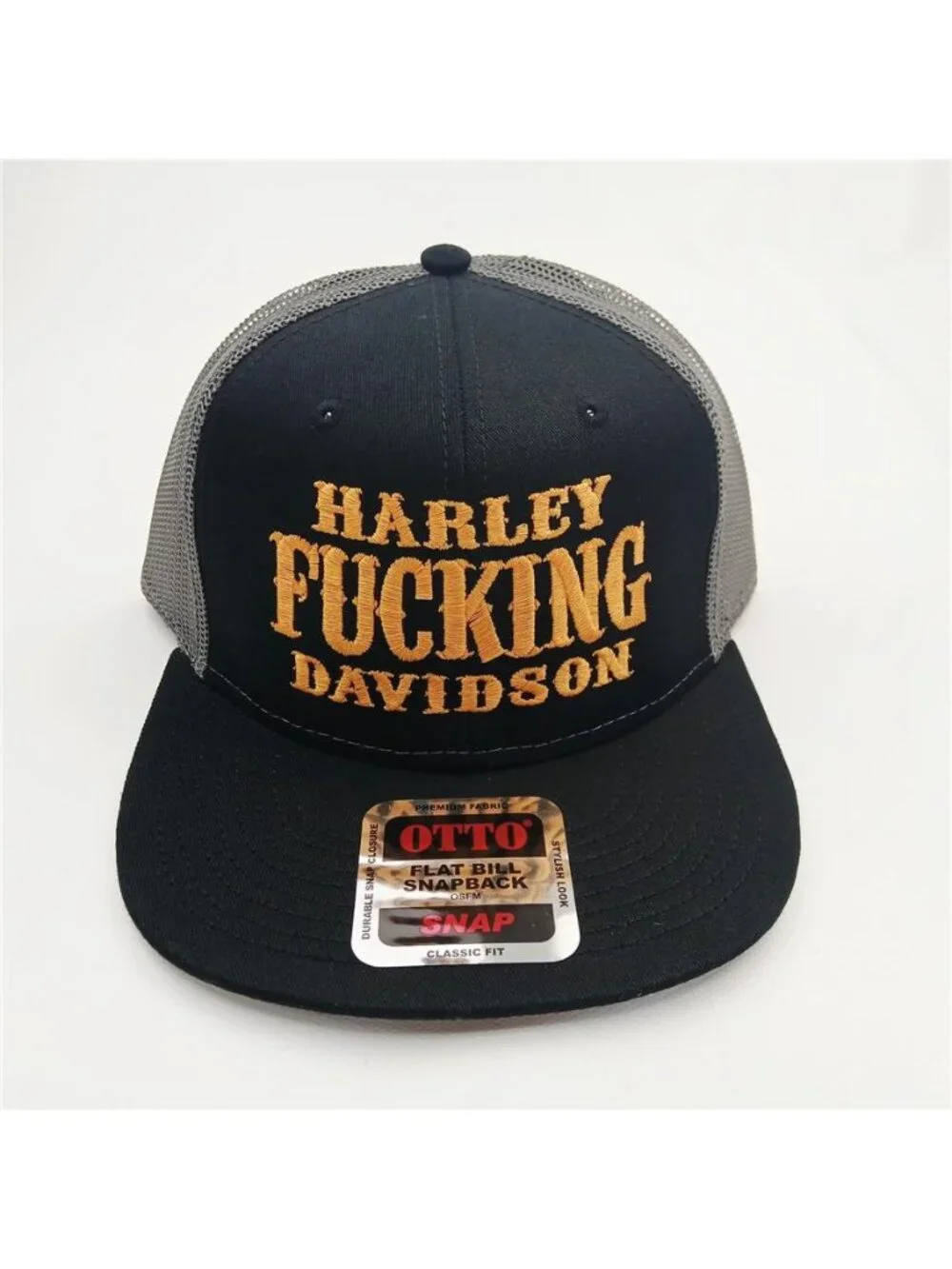 Retro Harley Fking Davidson Embroidered Trucker Hat Black Orange Otto Cap Biker